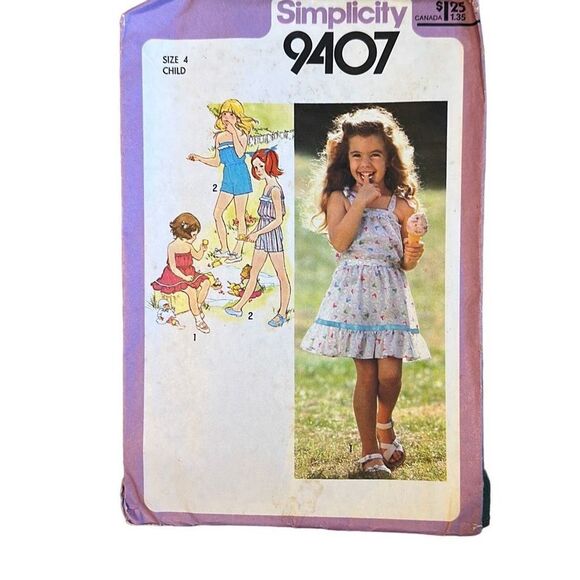 Vintage Simplicity 9407 Child's Dress & Playsuit Sewing Pattern Size 4 Uncut (19 - Picture 1 of 3